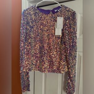 Brand New with Tags Endless Rose Purple Iridescent Sequin Top Size S Retail $100